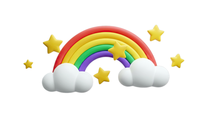 3D Rainbow with Stars and Clouds