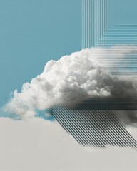 Dreamy Cloud Formation With Abstract Geometric Overlay And Soft Blue Sky