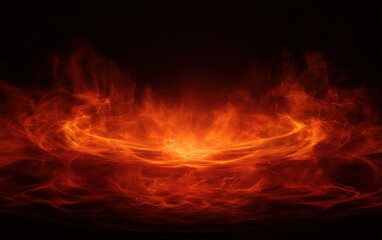 Fiery Explosion Ring of Glowing Particles with Intense Orange and Red Light on Black Background