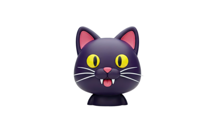 Cartoon Black Cat with Yellow Eyes and Pink Inner Ears