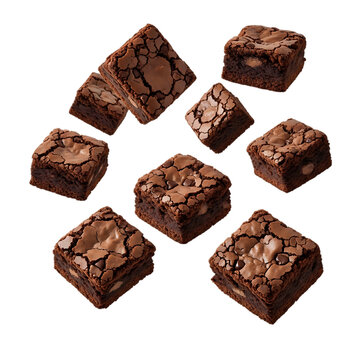 A delicious arrangement of chocolate brownies on transparent background