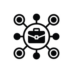 Business connection network icon representing professional collaboration and central corporate portfolio strategy with surrounding relationship elements