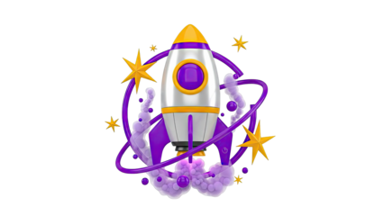 3D Cartoon Rocket Launch with Stars and Smoke