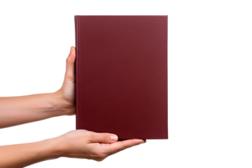 Person holding a red book in their hands isolated on transparent background
