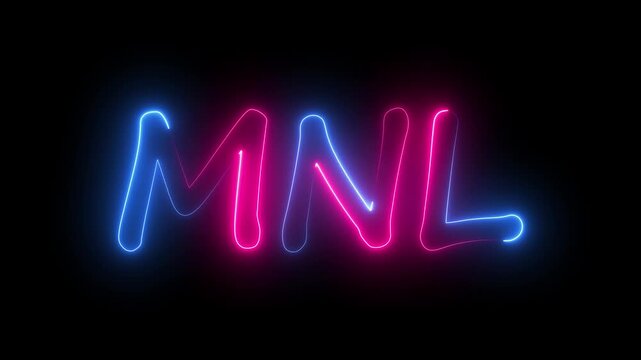 flickering neon mnl text animation. neon sign that flickers and glows with MNL