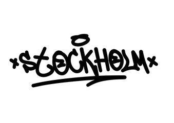 textured sprayed graffiti tagging letter STOCKHOLM city name isolated design in black