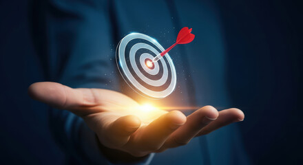 Goal Achievement Precision Focus Aim Business Concept Hand Holding Target with Dart Centered Success Perspective Vision Strategy Development