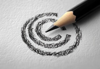 Close-up of a sharpened graphite pencil drawing rough concentric circles on textured paper, conveying focused concentration and precise craftsmanship