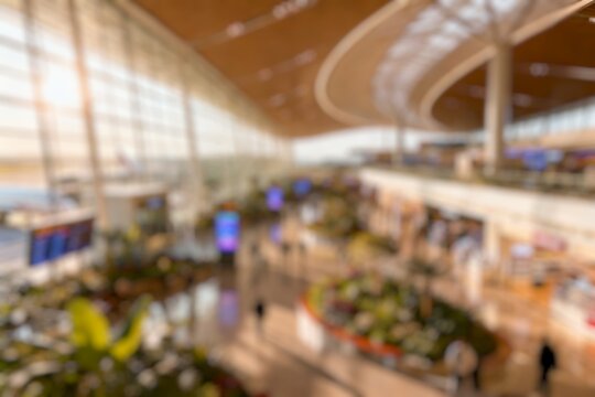 Abstract blur and defocused changi aiport terminal interior for background