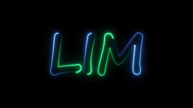 flickering neon lim text animation. neon sign that flickers and glows with LIM