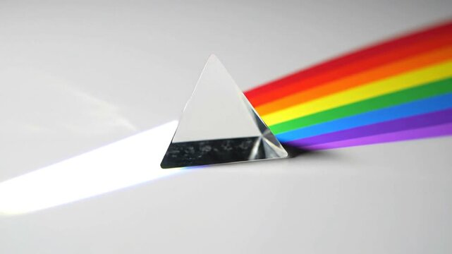Prism Refracting White Light into Rainbow Colors.