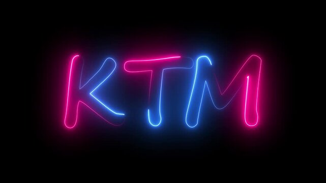 flickering neon ktm text animation. neon sign that flickers and glows with KTM