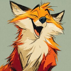 Animated fox, vibrant colors, expressive smile, close-up, playful pose
