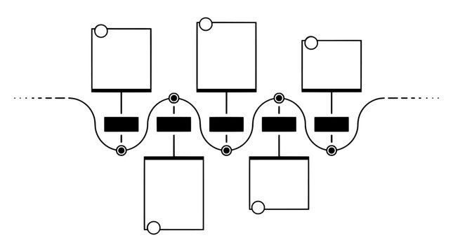 Business Work & process flow diagram with connected workflow steps and system architecture layout