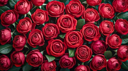 Fresh red roses flower background full frame
