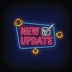 new update neon signboard with brick wall background vector