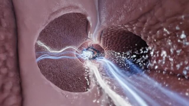 Microscopic camera travel through nasal turbinates and conchae, visualizing airflow.
