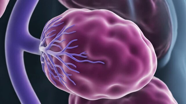 3D animation of a rotating thymus gland with blood vessels