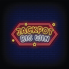 jackpot big win neon signboard with brick wall background vector