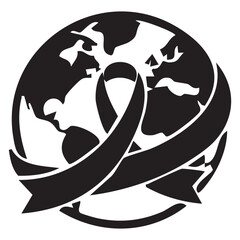 Awareness Ribbon Wrapped Around Globe Silhouette world