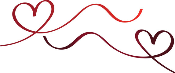 Heart line drawing ribbon in vector doodle sketch. Wedding, Valentine day love heart scribble line . Love heart vector, continuous one line drawing. Vector illustration. Heart border, divider set.
