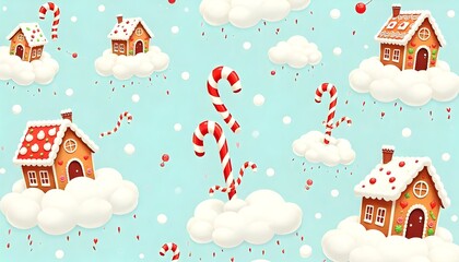Fantasy Gingerbread House Pattern &ndash; Whipped Cream Clouds & Candy Christmas Elements