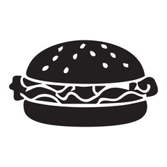 Black Silhouette Icon of a Hamburger with Sesame Seeds