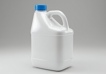 Obraz premium White plastic jug with blue cap and handle for liquids or chemicals one gallon container