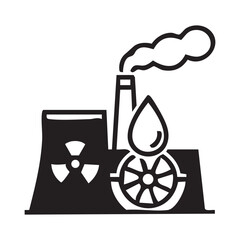 Silhouette of a Nuclear Power Plant with Smoke and Water Droplet