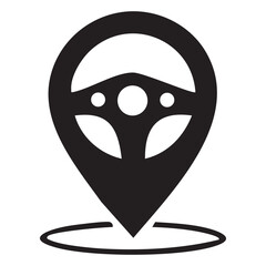 Steering Wheel Icon Combined with Location Pin Silhouette