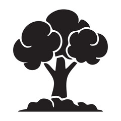 Stylized Tree Silhouette with Rounded Canopy and Ground Cover