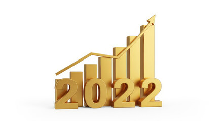 Golden 2022 Year Financial Growth Chart Business Success Investment Development Gold Bar Graph Increase Arrow Upward Trend Statistic