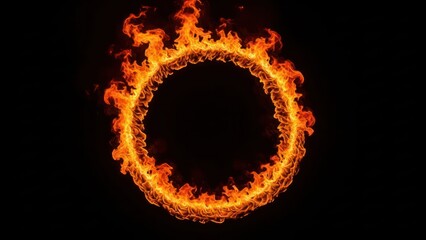 Fiery Circle of Inferno: Intense Ring of Flames Against an Enigmatic Black Backdrop