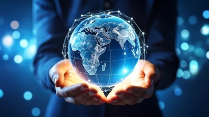 Hands holding globe with global network concept. - Powered by Adobe