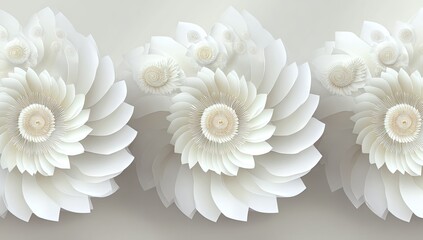 A sophisticated design showcases large, layered paper flowers in a light, airy style.