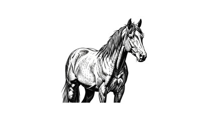 Fototapeta premium Black and White Mustang Horse Illustration – Wild Horse Line Art