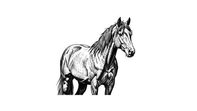 Black and White Mustang Horse Illustration &ndash; Wild Horse Line Art