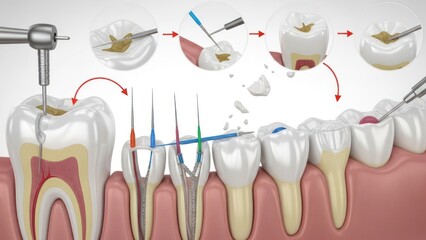 Visual Explanation of Root Canal Treatment Procedure Demonstrating Dental Health and Care