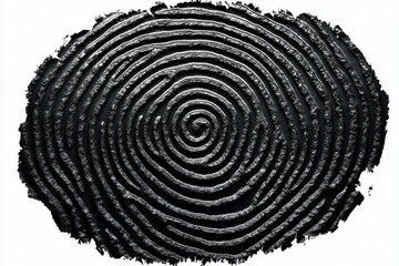 rough textured black concentric spiral of raised ridges on white background with raw edges, hypnotic and mysterious abstract pattern