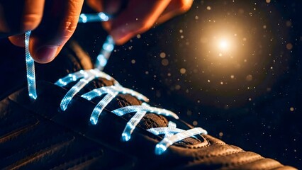 Soccer Player Tying Cleats Before Night Match
