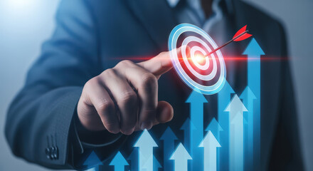 Growth Aim Dartboard Target Goal Achievement Business Concept Arrow Success Chart Marketing Strategy Development Planning Finance Investment.