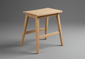 light brown wooden stool with four legs and one crossbar