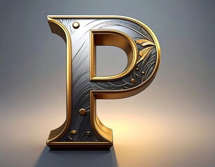 Ornate metallic letter "P" with gold and silver detailing