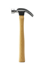 Pristine claw hammer with a mirror-polished chrome head and a light wood handle on a transparent background. Concept of professional construction tools
