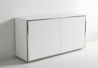 Modern white cabinet with two doors in a minimalist interior setting