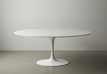 Modern white marble dining table with pedestal base in empty room