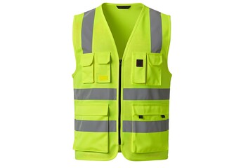 neon green safety vest with reflective strips and multiple pockets for workwear clothing