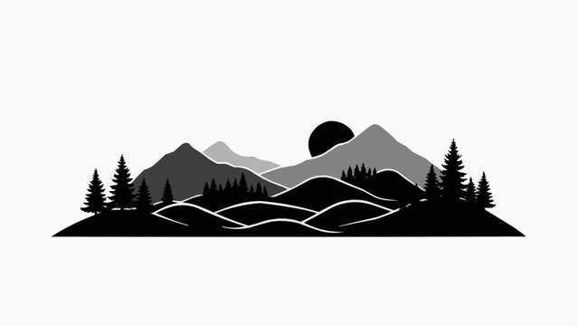 Serene mountain landscape with trees at sunset