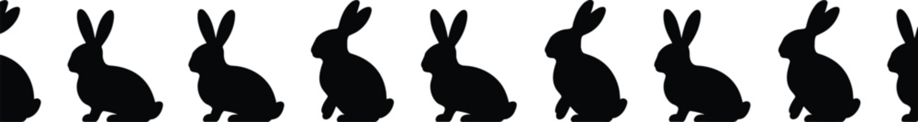 Rabbit silhouette pattern, bunny shapes repeating border design, cute animal icon vector illustration isolated on white background seamless decorative graphic