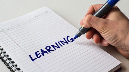 Handwriting learning word in notebook for education concept
